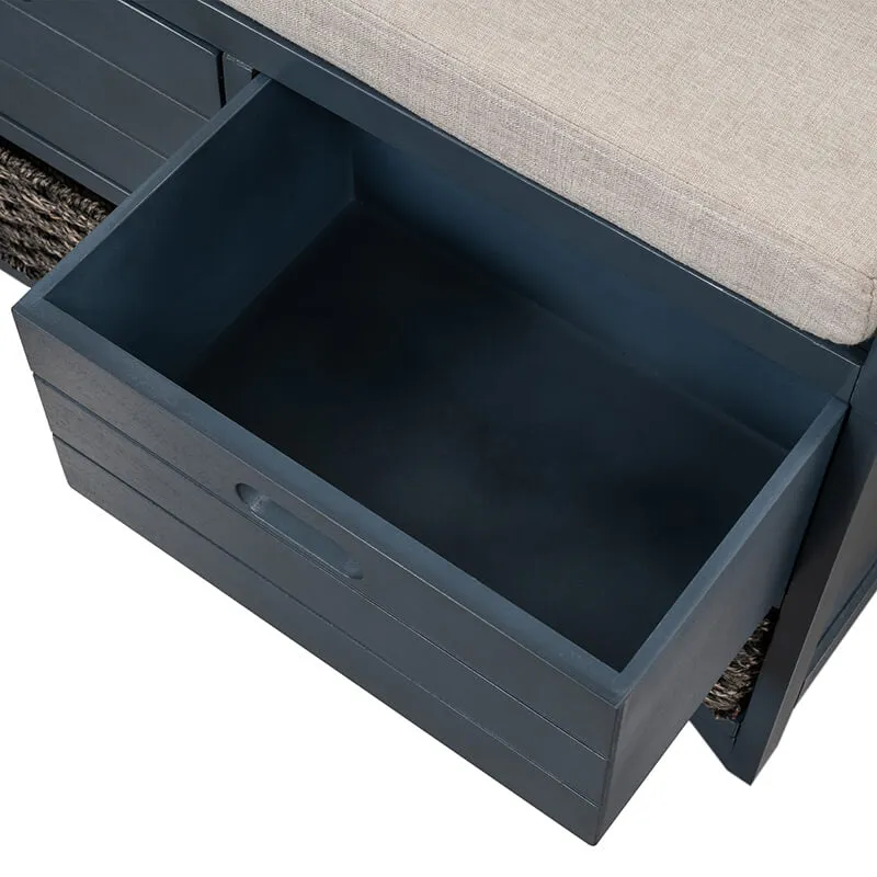 32" Navy Blue Entryway Storage Bench with Removable Basket and 2 Drawers