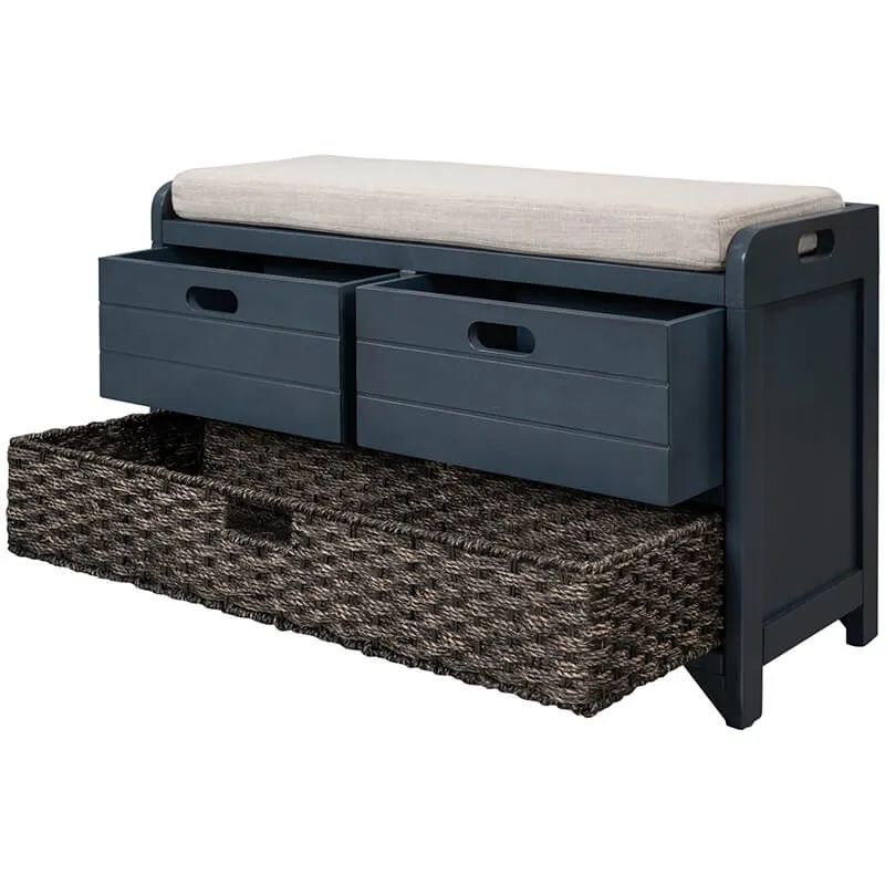 32" Navy Blue Entryway Storage Bench with Removable Basket and 2 Drawers