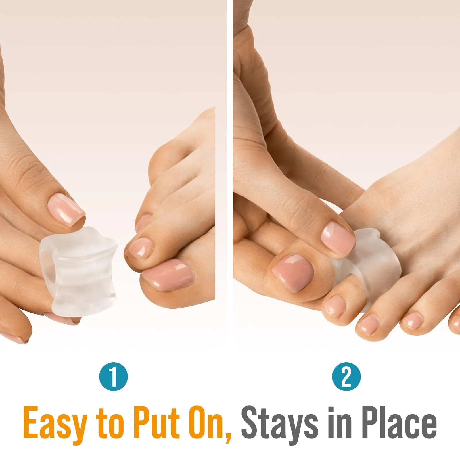 5 STARS UNITED Toe Spacers for Men and Women – 4 Gel Toe Separators for Curled and Overlapping Toes, Bunions, Hammer Toe Straightener, Big and Second Toe Spreader - Clear Big 4 Pack Clear