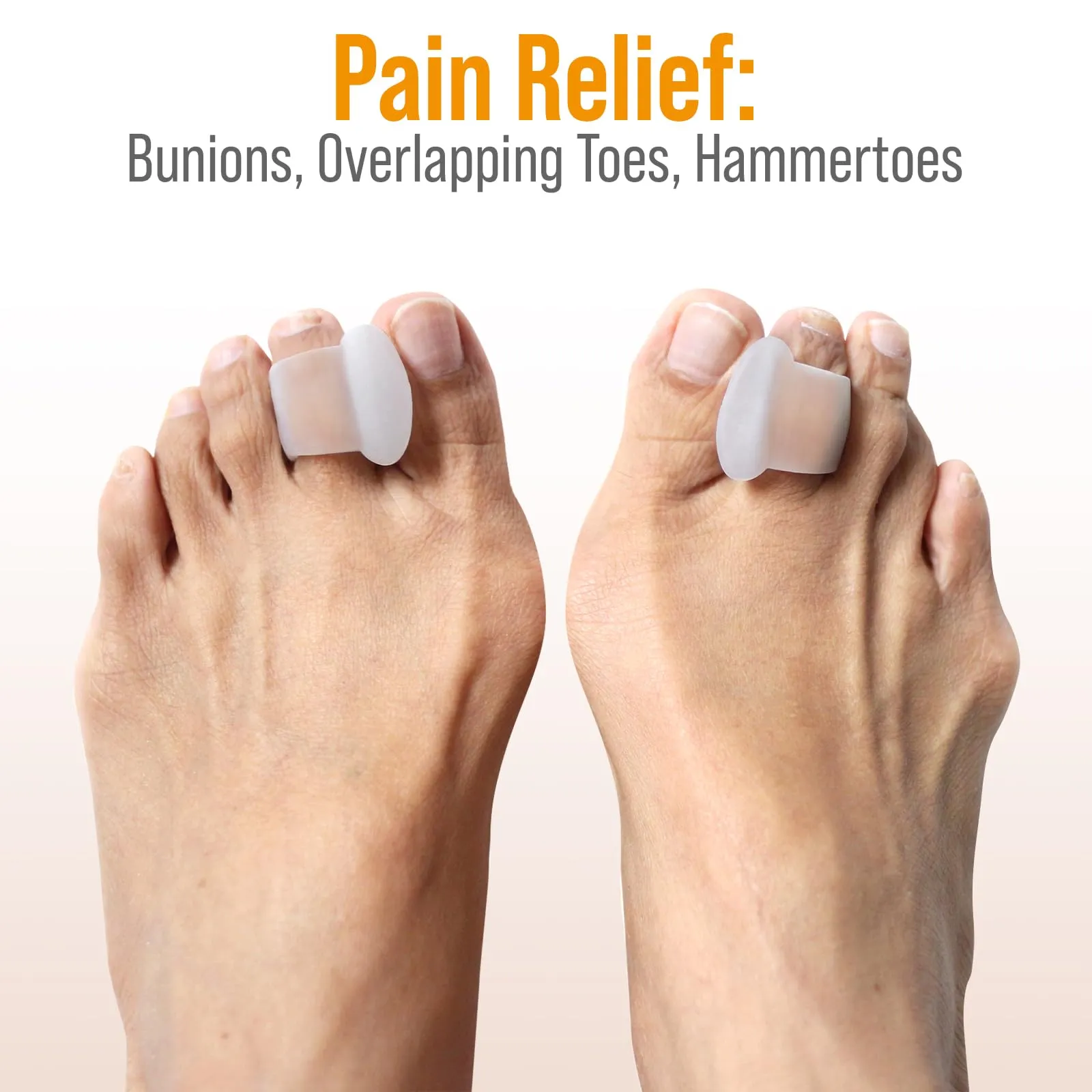 5 STARS UNITED Toe Spacers for Men and Women – 4 Gel Toe Separators for Curled and Overlapping Toes, Bunions, Hammer Toe Straightener, Big and Second Toe Spreader - Clear Big 4 Pack Clear