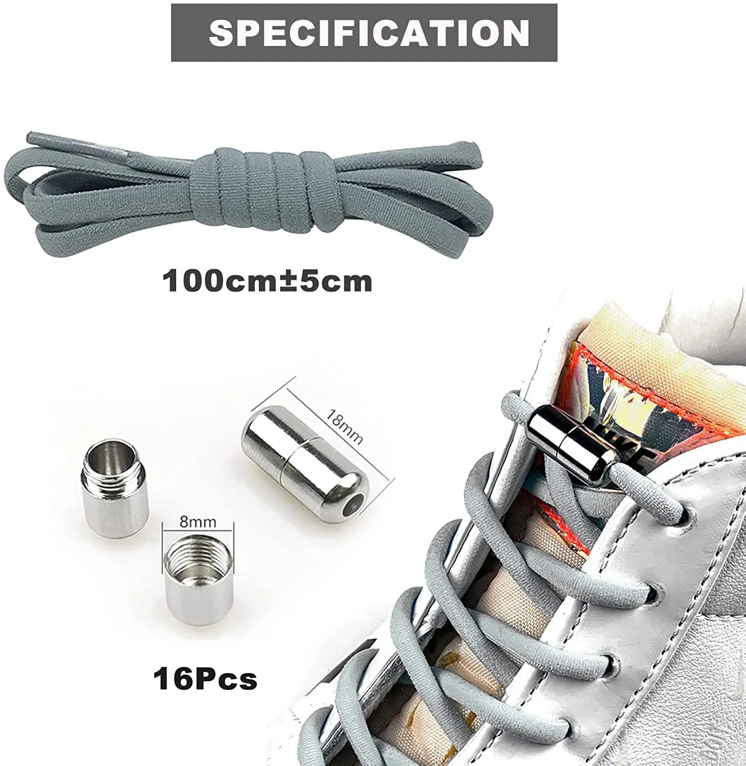 8 Pairs No Tie Elastic Shoelaces, BetterJonny Universal Tieless Flat Shoelaces Running Laces with Metal Lock for All Shoes（Multicolor）