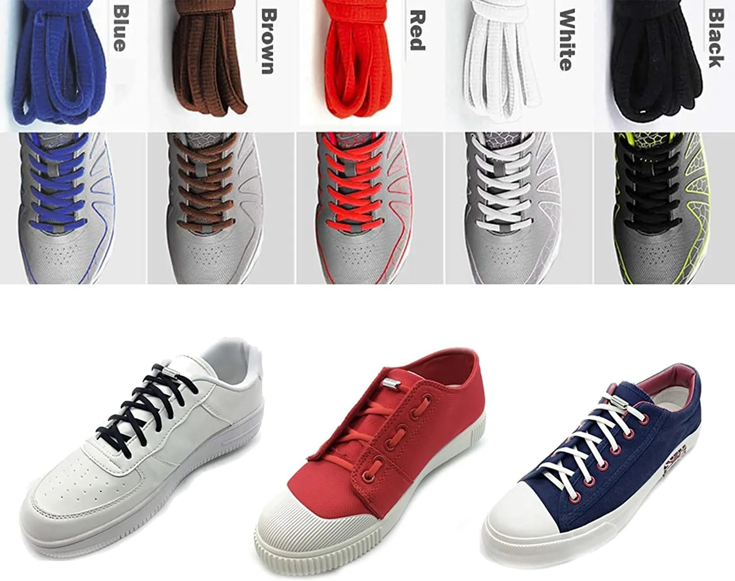 8 Pairs No Tie Elastic Shoelaces, BetterJonny Universal Tieless Flat Shoelaces Running Laces with Metal Lock for All Shoes（Multicolor）