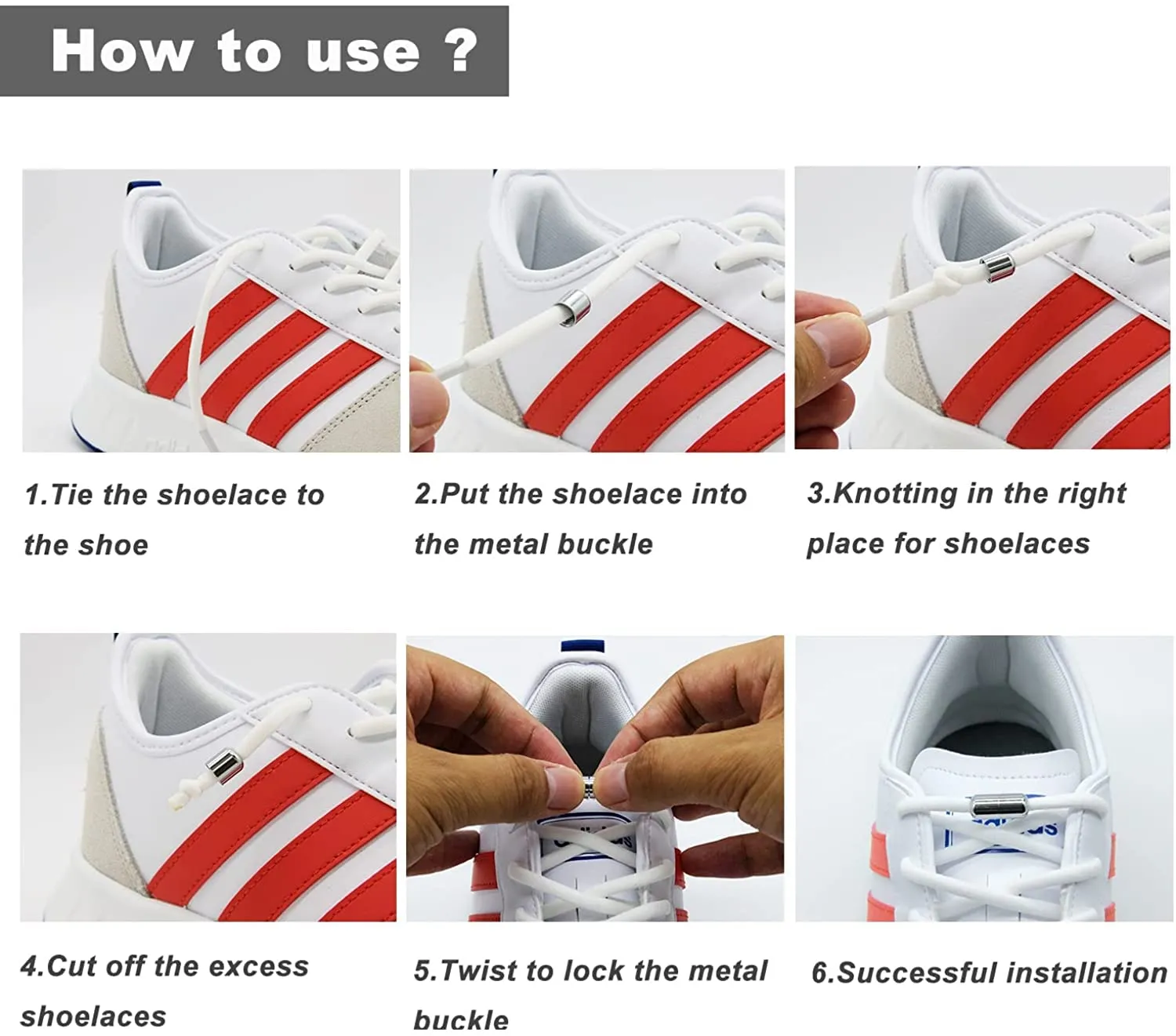 8 Pairs No Tie Elastic Shoelaces, BetterJonny Universal Tieless Flat Shoelaces Running Laces with Metal Lock for All Shoes（Multicolor）
