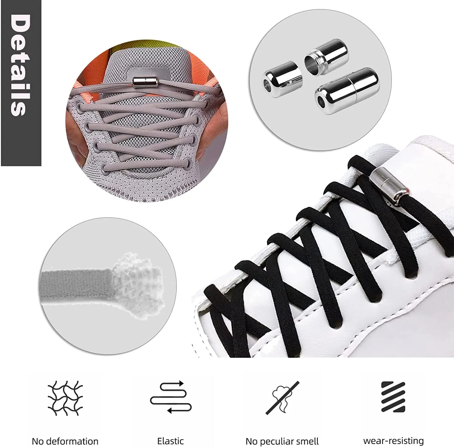 8 Pairs No Tie Elastic Shoelaces, BetterJonny Universal Tieless Flat Shoelaces Running Laces with Metal Lock for All Shoes（Multicolor）