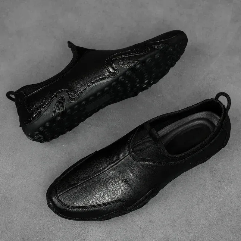 Aidase Men's  Spring  first layer cowhide business Pointed head   Leather Shoes casual outdoor shoes non-slip rock  hiking shoes
