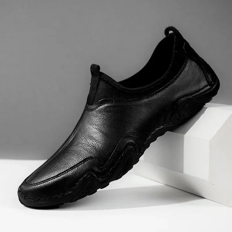 Aidase Men's  Spring  first layer cowhide business Pointed head   Leather Shoes casual outdoor shoes non-slip rock  hiking shoes