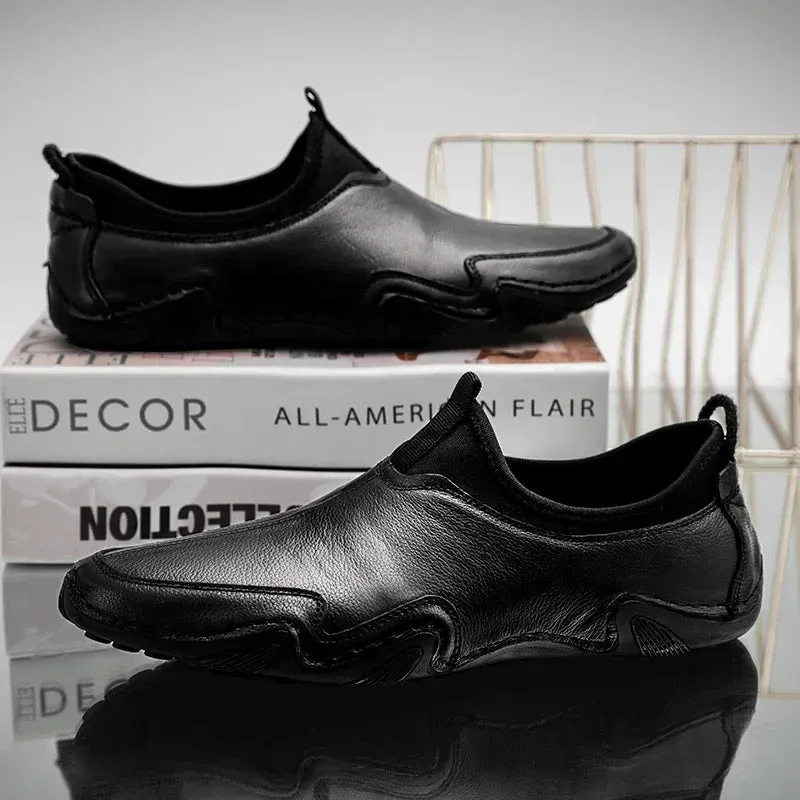Aidase Men's  Spring  first layer cowhide business Pointed head   Leather Shoes casual outdoor shoes non-slip rock  hiking shoes