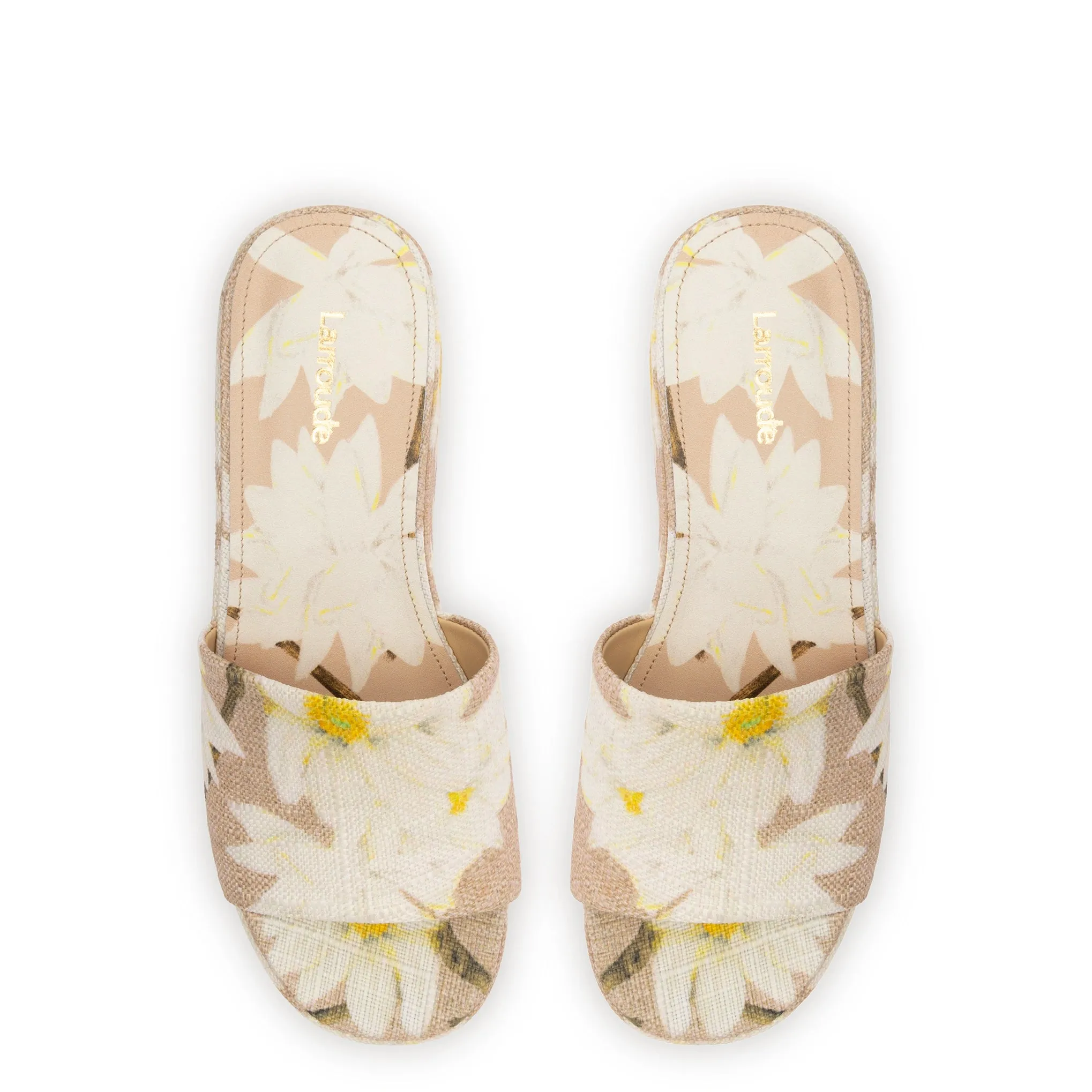 Alex Flatform Mule In Beige Printed Raffia