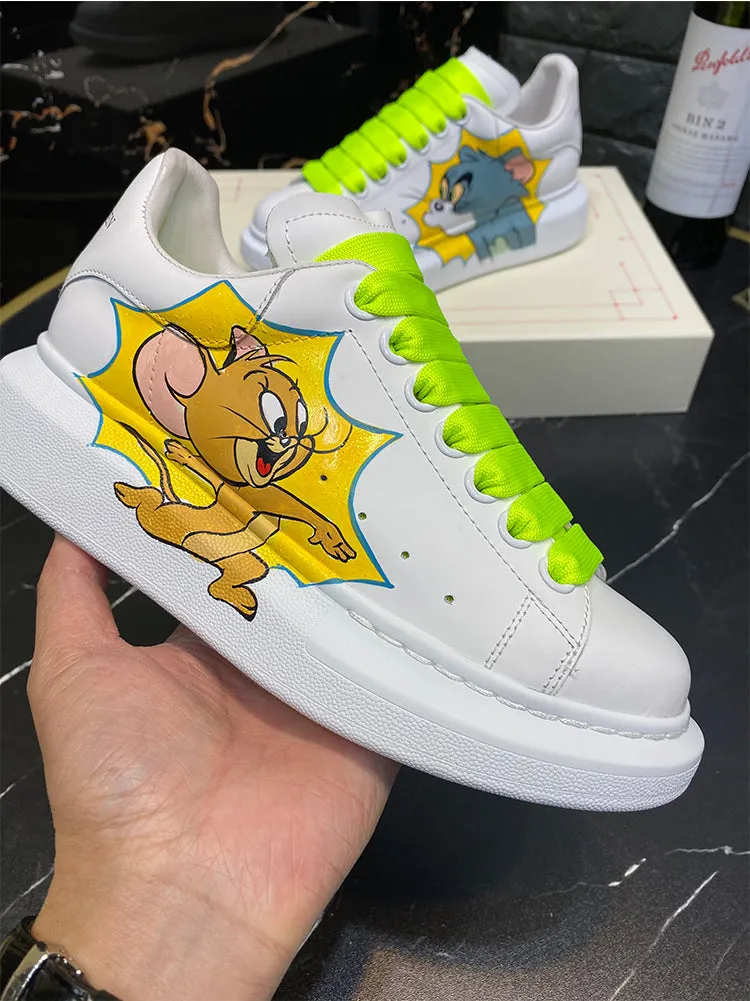 ALISANDRO MOQUEN GRAFFITI CARTOON CHUNKY SOLE LEATHER SNEAKER