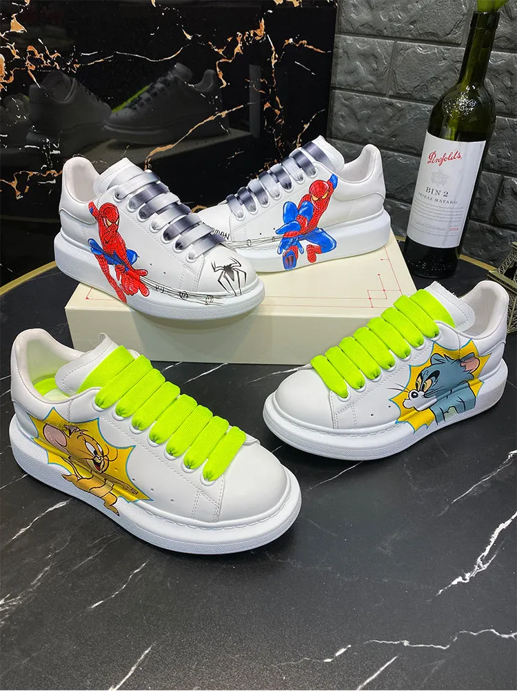 ALISANDRO MOQUEN GRAFFITI CARTOON CHUNKY SOLE LEATHER SNEAKER