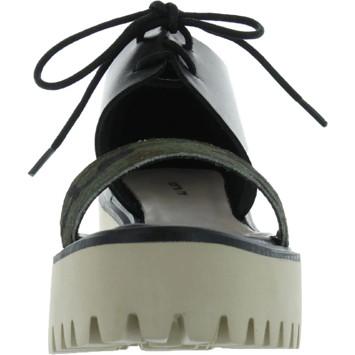 All Black Womens Jungle Animal Print Lace-up Flatform Sandals