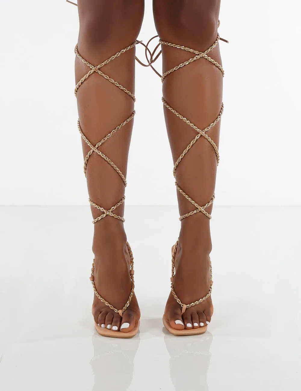 Amber x Public Desire Goldenhour Nude Strappy Chain Stiletto Heels