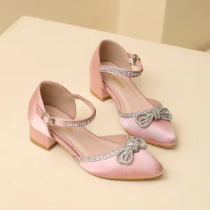 Amoji Girls Dress Shoes Princess Closed Toe Chunky Kids High Heels Kid413