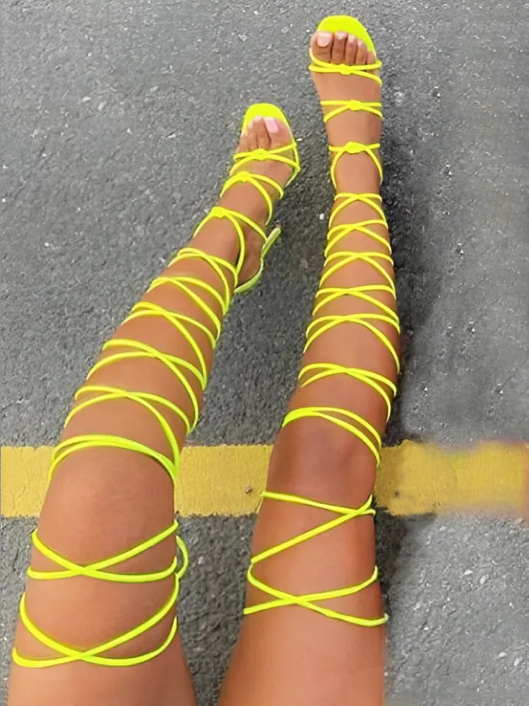 Amozae-Lace-up Over Knee Knot Stiletto Heels