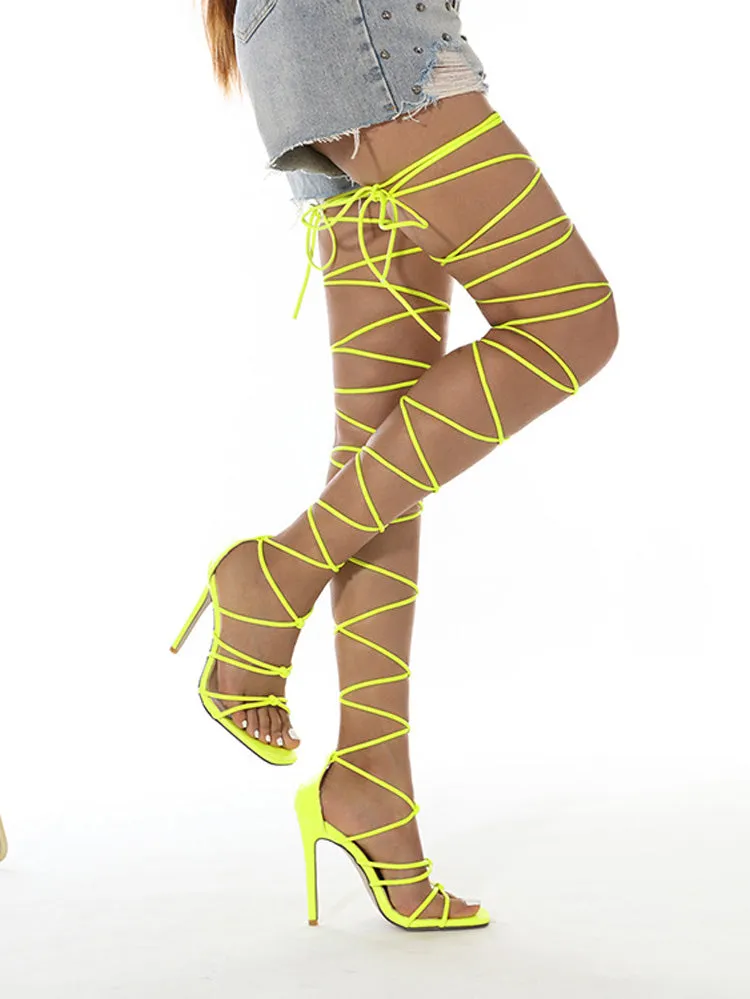 Amozae-Lace-up Over Knee Knot Stiletto Heels