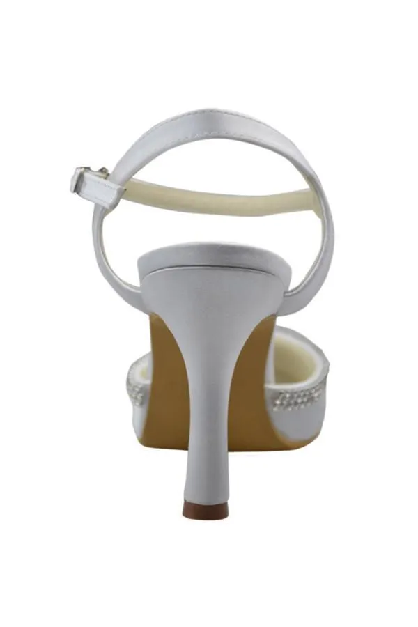 Ankle Strap Beading High Heel White Comfy Satin SWK11006