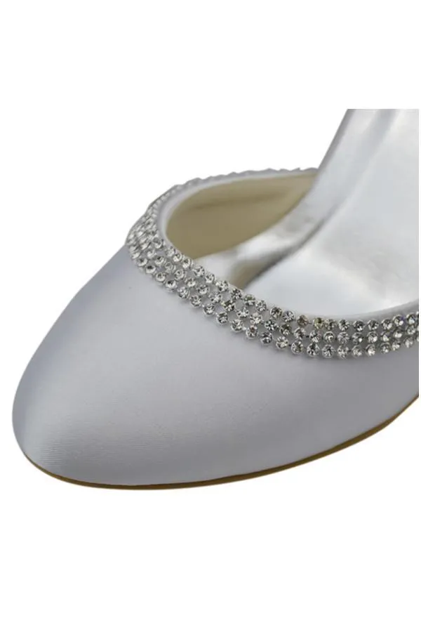 Ankle Strap Beading High Heel White Comfy Satin SWK11006