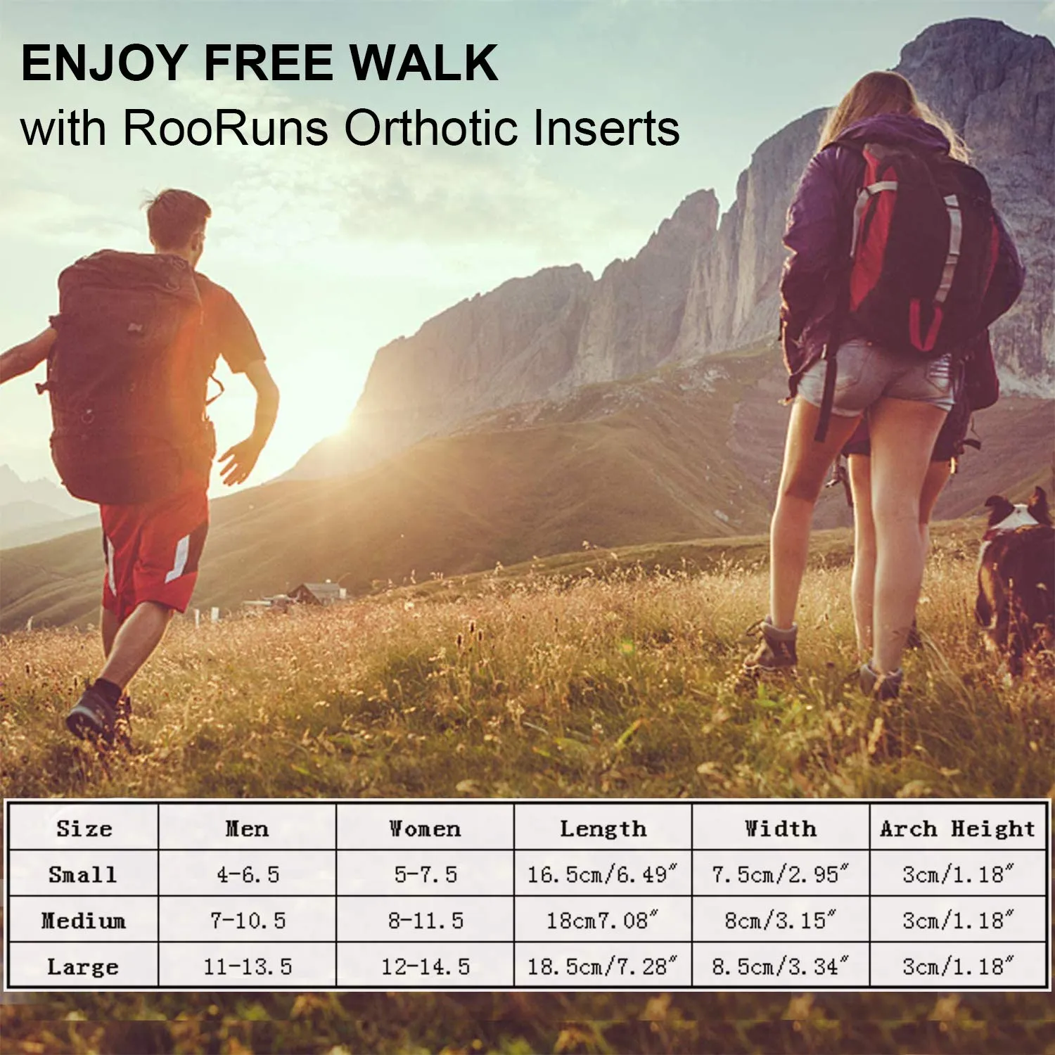 Arch Support, RooRuns 3/4 Orthotic Shoe Inserts for Over-Pronation, Plantar Fasciitis, Heel Pain Relief, High Arch Support Insoles for Men and Women for Running Walking M (Men's7-10.5, Women's8-11.5)
