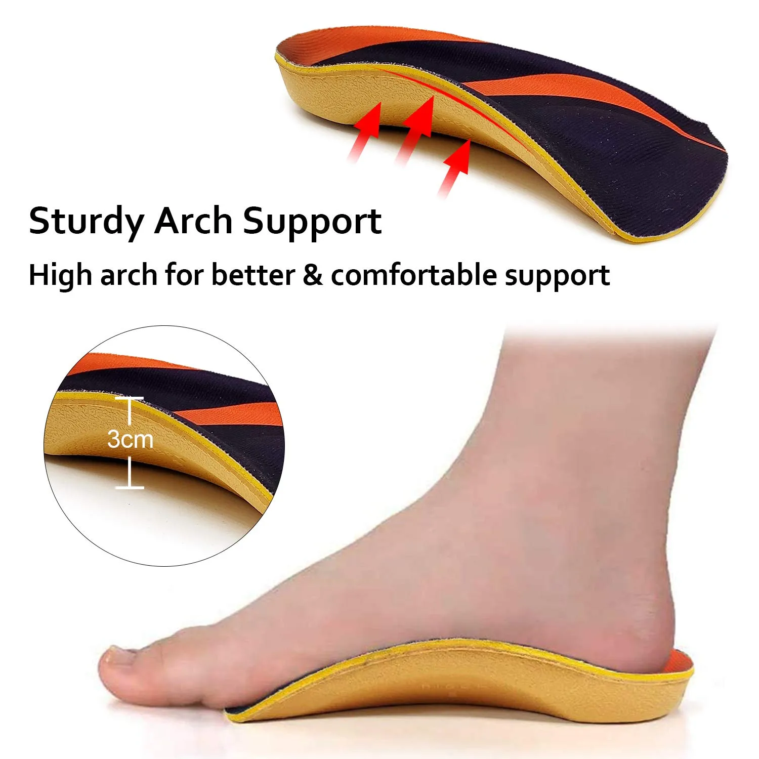 Arch Support, RooRuns 3/4 Orthotic Shoe Inserts for Over-Pronation, Plantar Fasciitis, Heel Pain Relief, High Arch Support Insoles for Men and Women for Running Walking M (Men's7-10.5, Women's8-11.5)