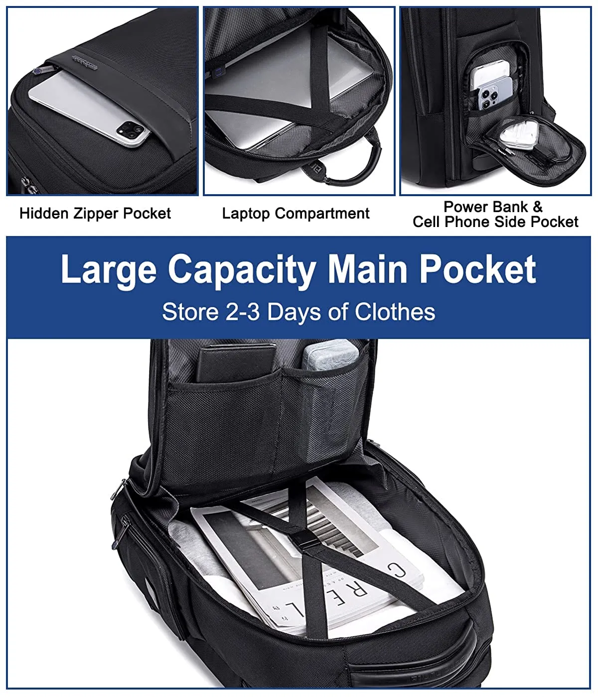 Arctic Hunter Backpack Office Travel Laptop Bag for Men 45L Large Backpack (AH-B00544 Laptop Bag-Black)