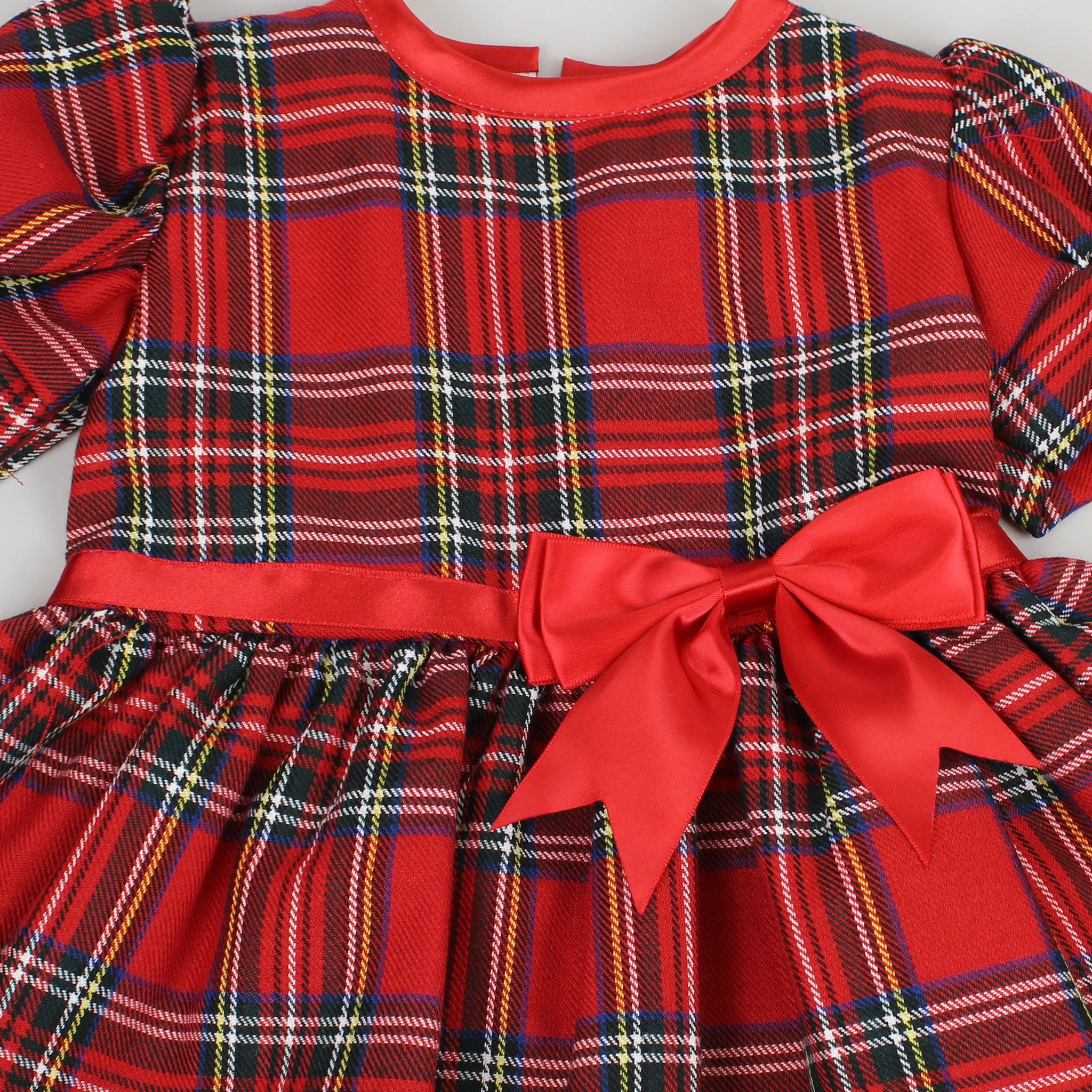 Baby Girls Traditional Red Tartan Dress with Red bows