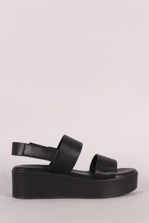 Bamboo Leather Double Band Open Toe Slingback Flatform Wedge