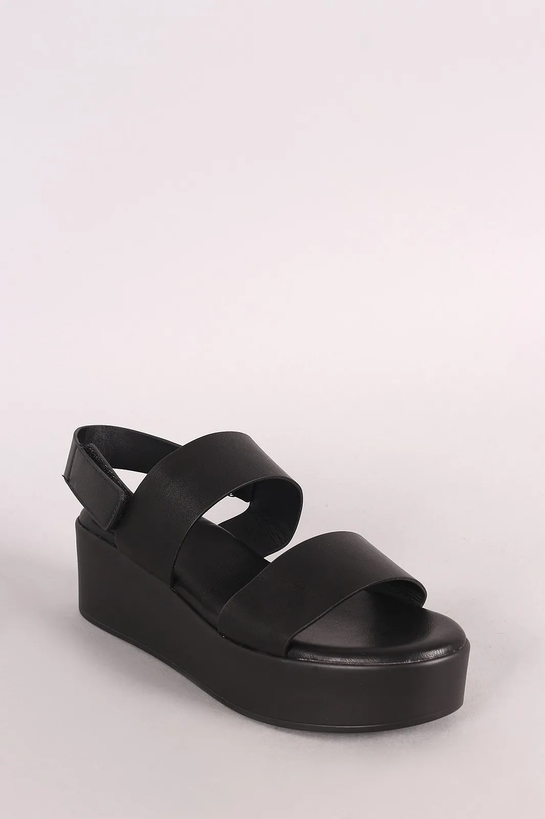 Bamboo Leather Double Band Open Toe Slingback Flatform Wedge