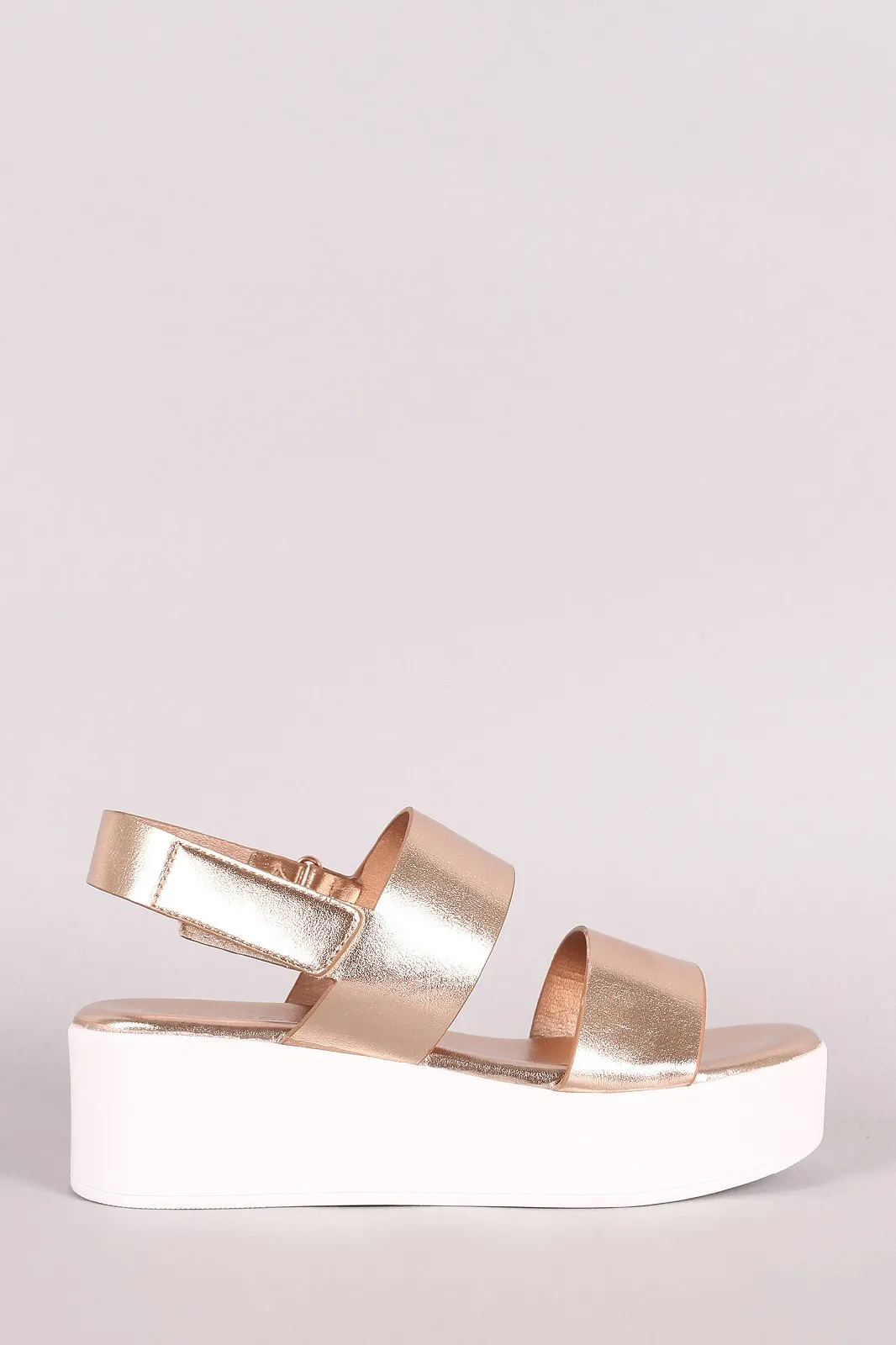 Bamboo Leather Double Band Open Toe Slingback Flatform Wedge