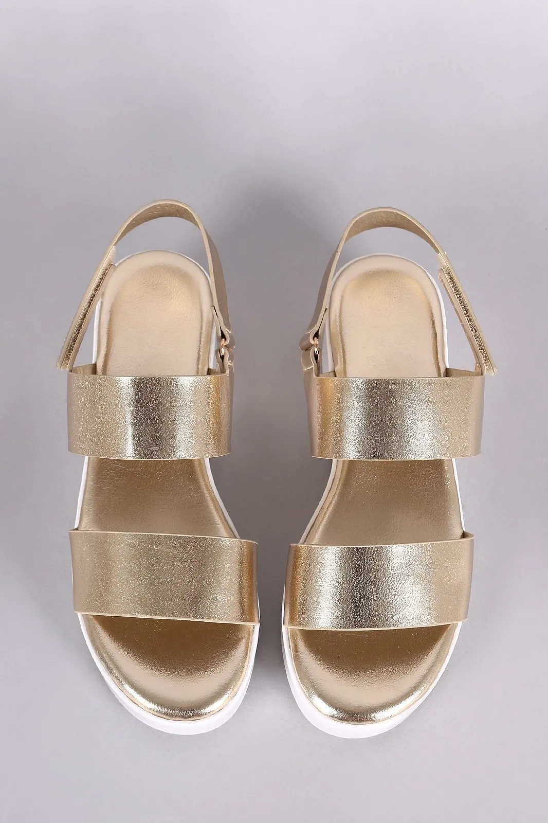 Bamboo Leather Double Band Open Toe Slingback Flatform Wedge