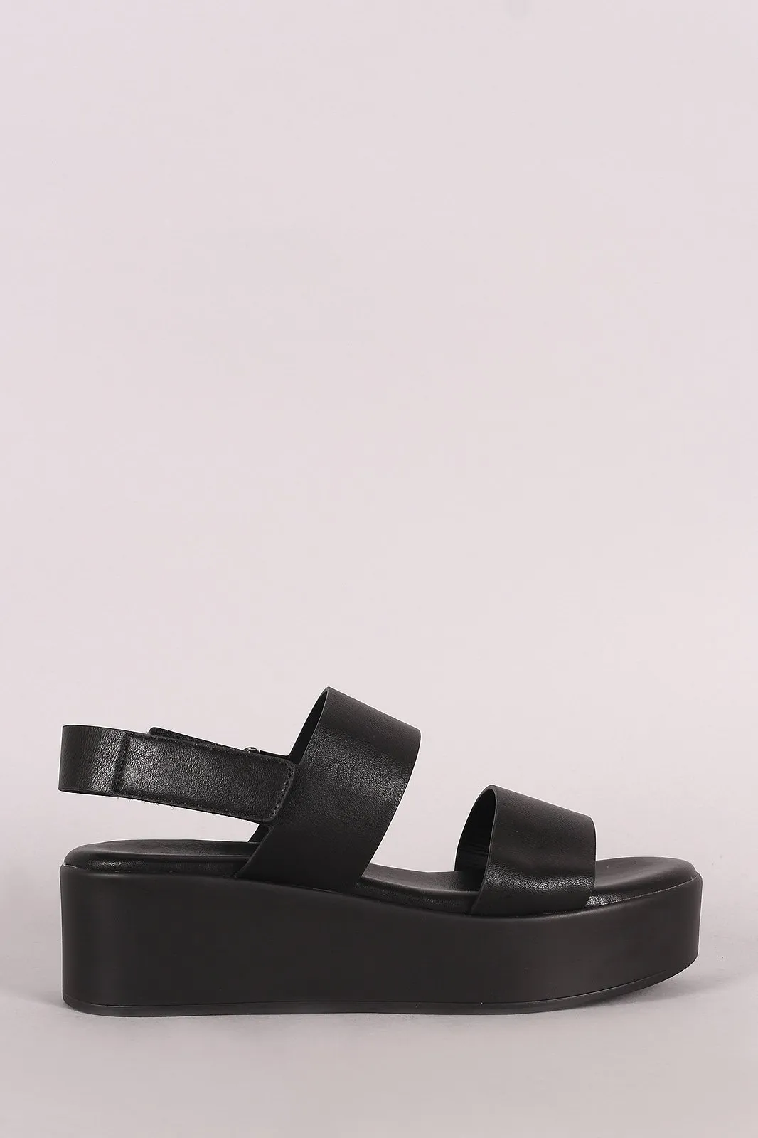 Bamboo Leather Double Band Open Toe Slingback Flatform Wedge