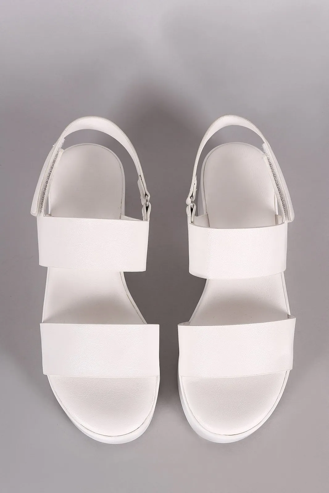 Bamboo Leather Double Band Open Toe Slingback Flatform Wedge