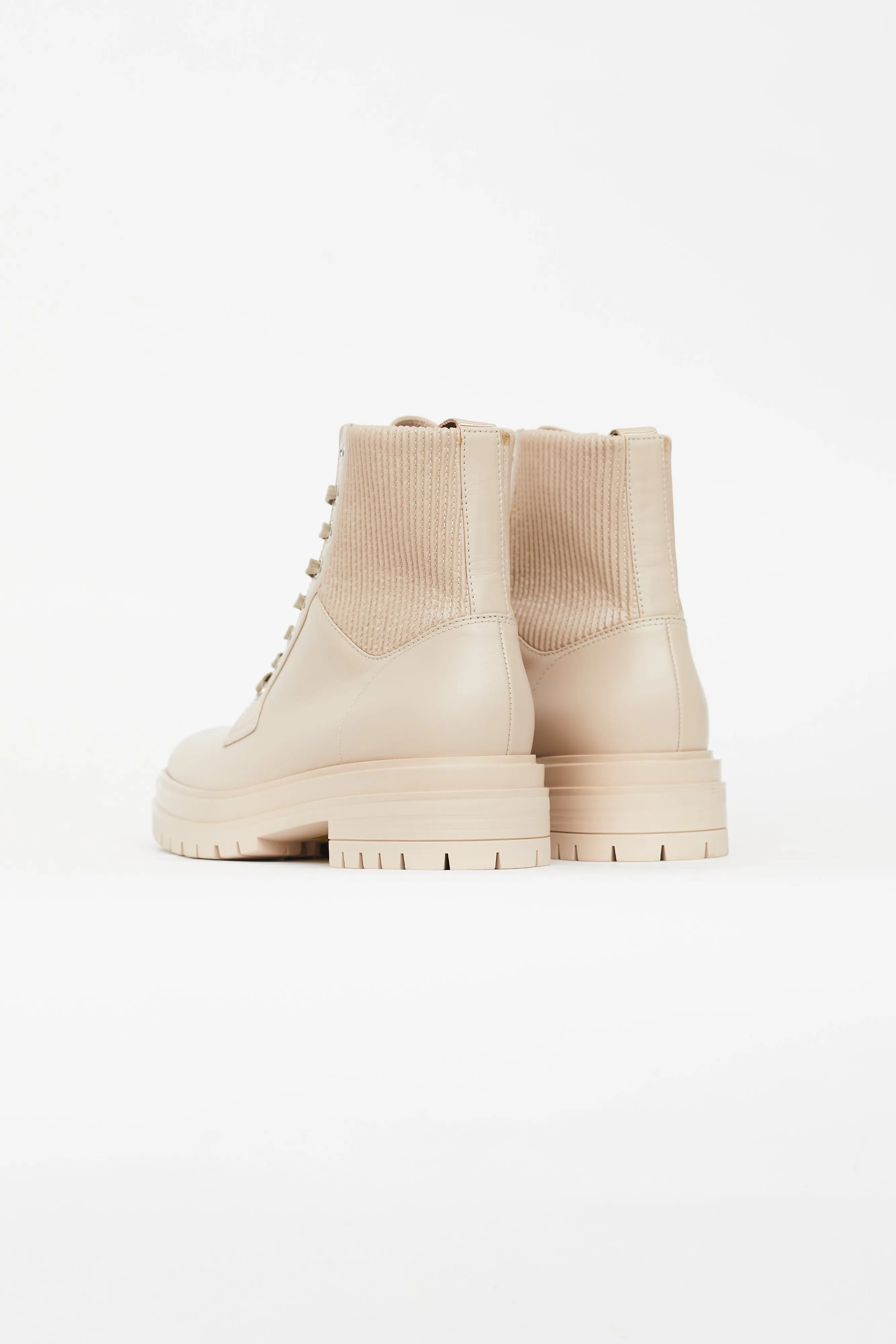 Beige Leather Combat Ankle Boot