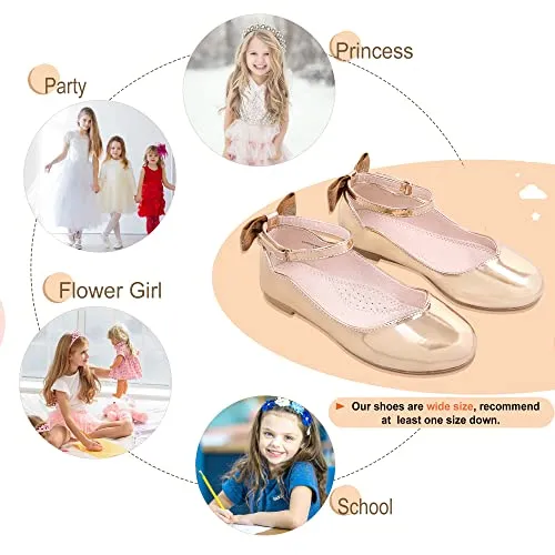 Bigwow Girls Gold Dress Shoes Mary Jane Princess Shoes for School Uniform Wedding Church Party Ballerina Flat Shoes with Ankle Strap Little Kids Gold Size 13