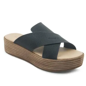 Black Cross Strap Flatform Sandals