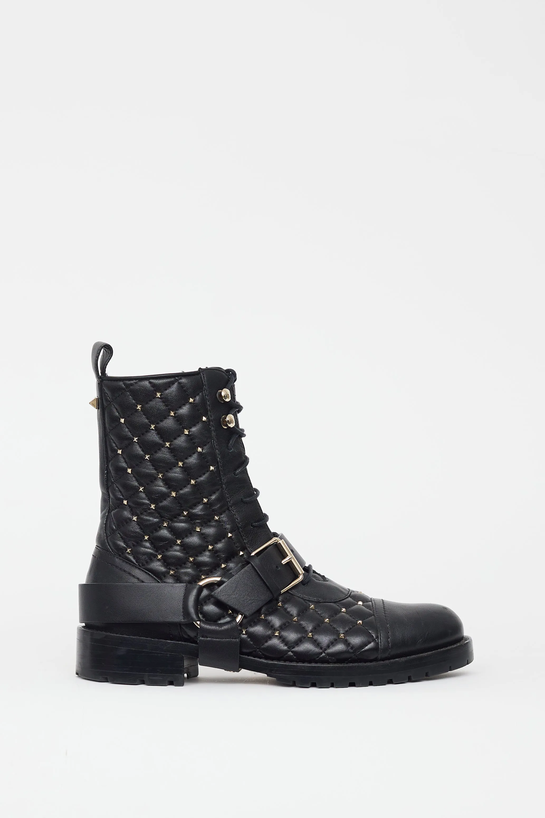 Black Rockstud Quilted Leather Boot