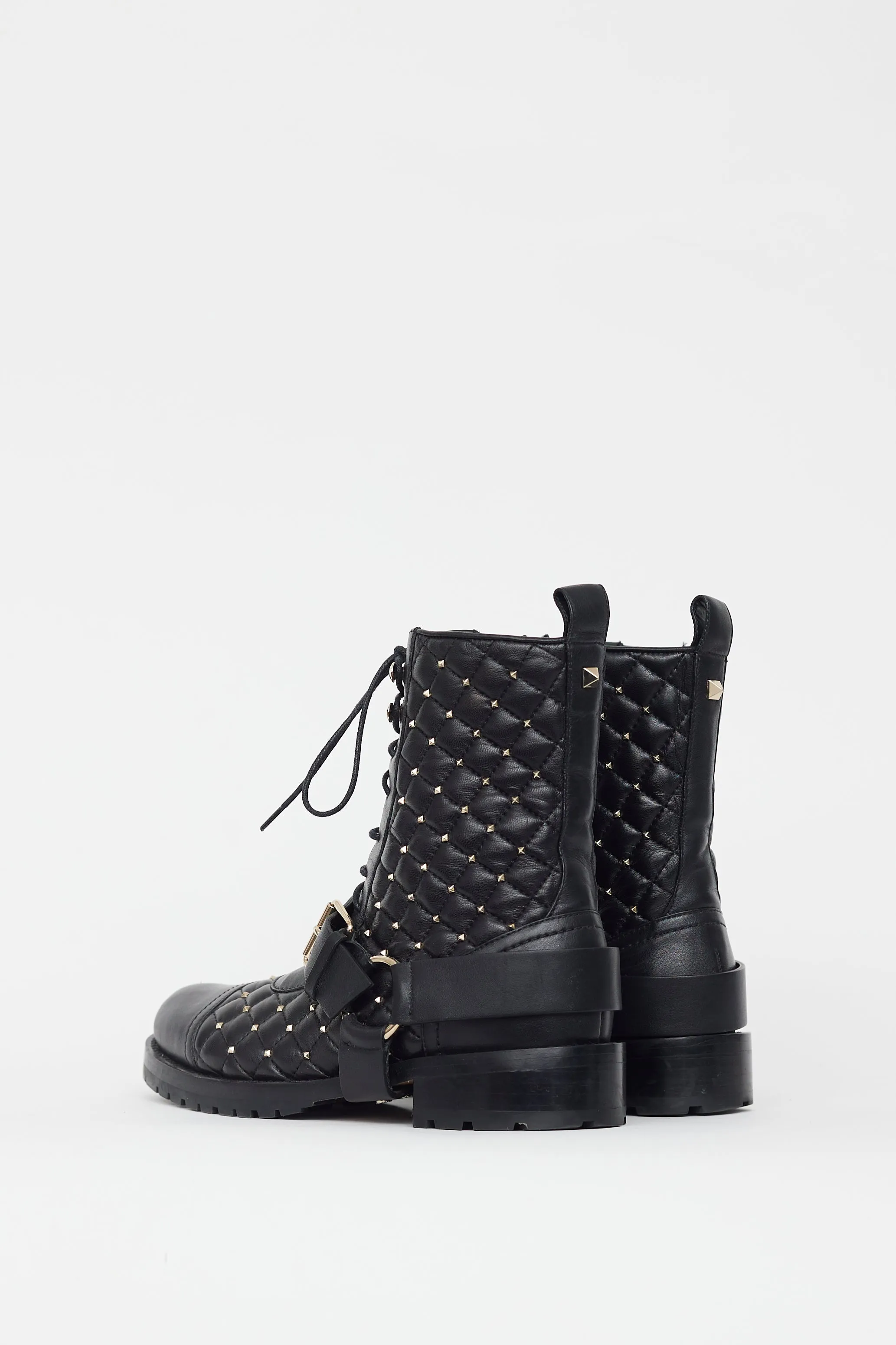 Black Rockstud Quilted Leather Boot