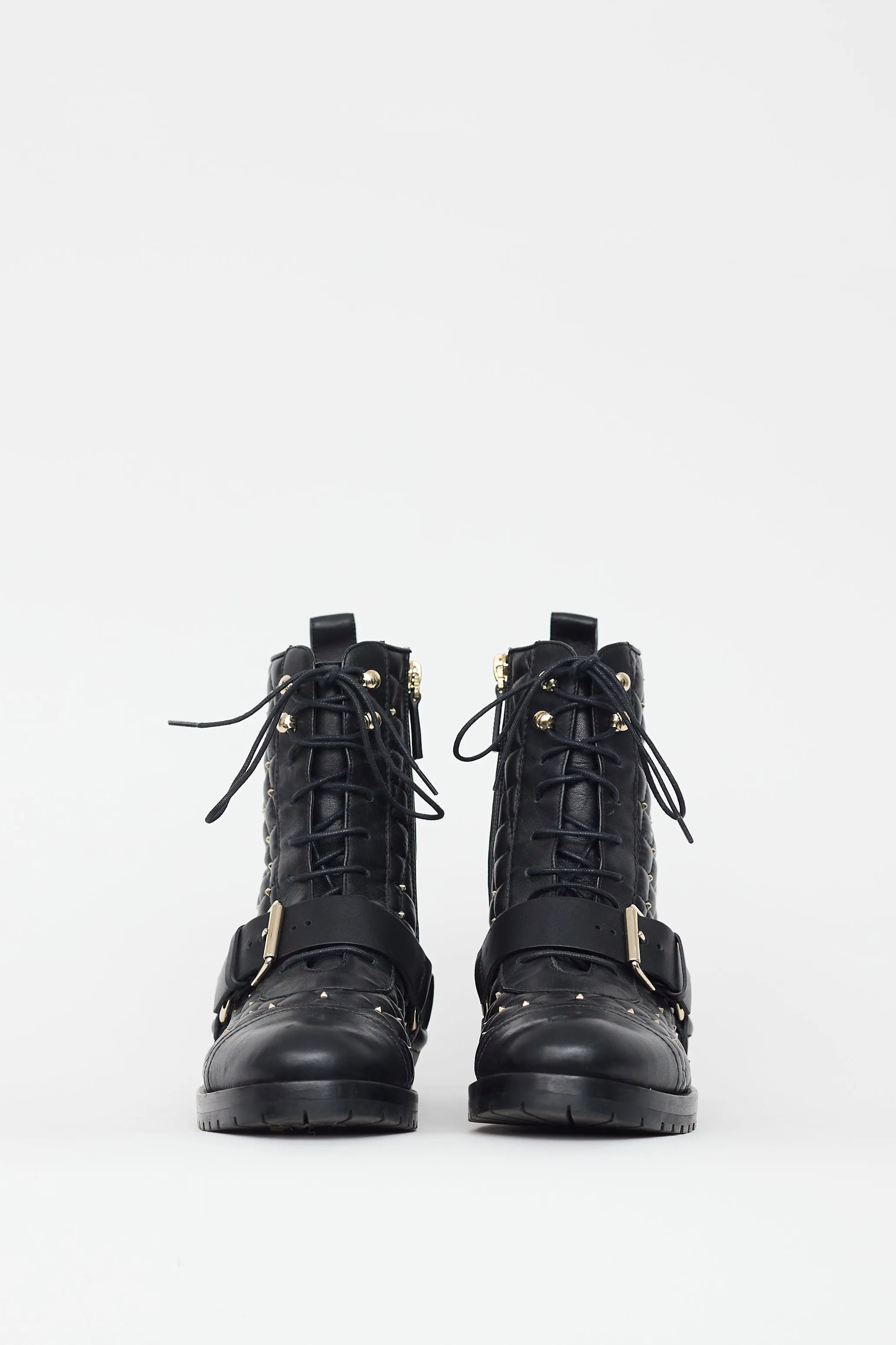 Black Rockstud Quilted Leather Boot