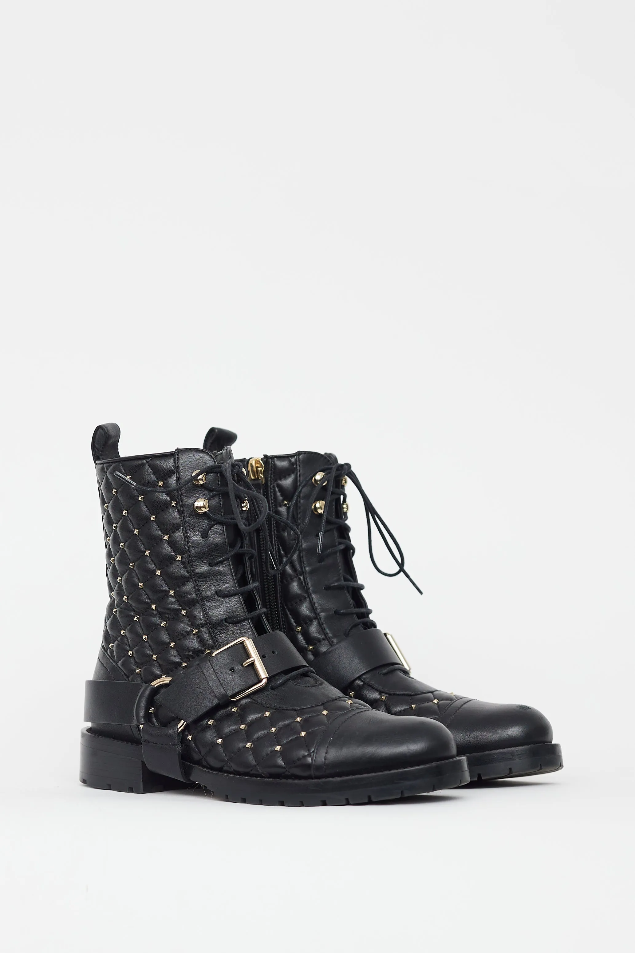 Black Rockstud Quilted Leather Boot