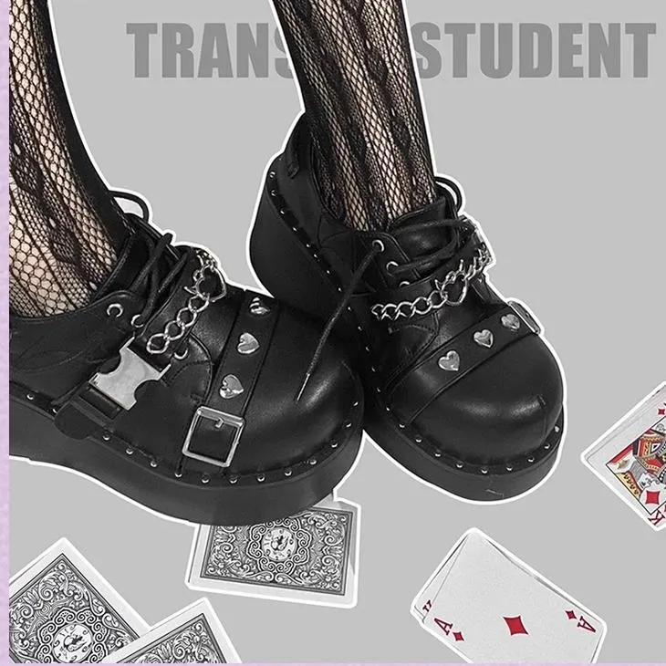Black White Platform Shoes Round-Toe Flatform Shoes