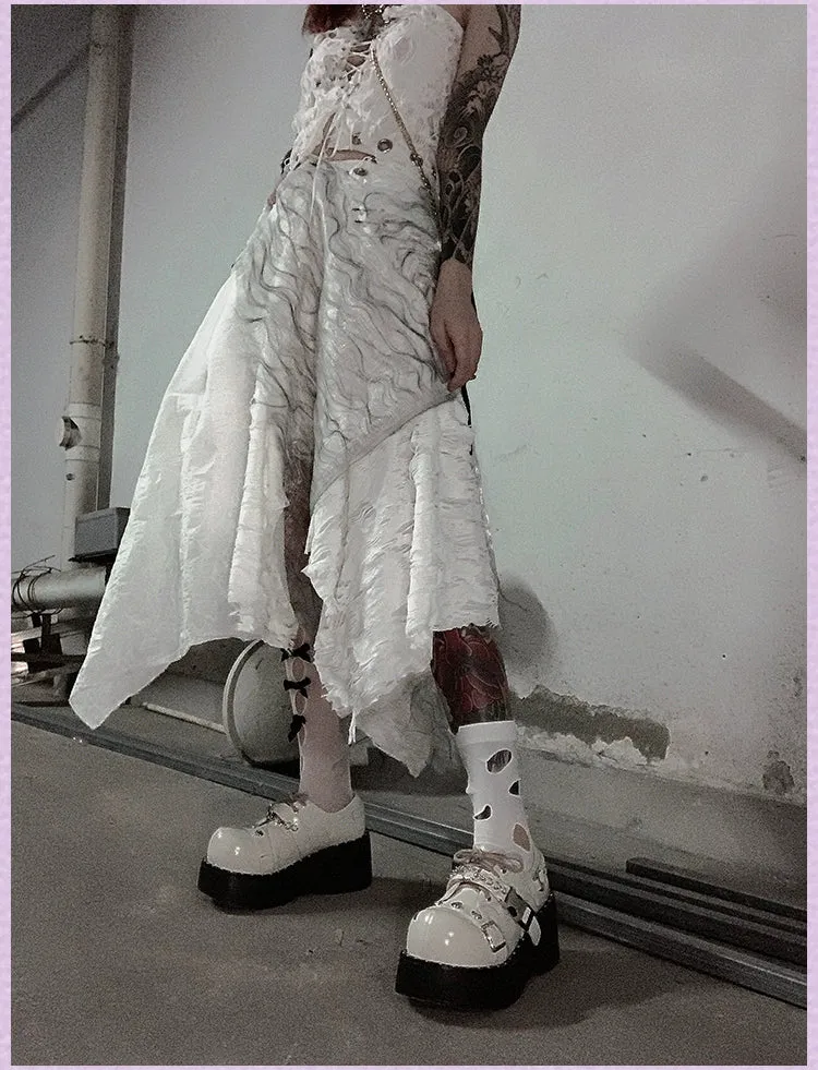 Black White Platform Shoes Round-Toe Flatform Shoes