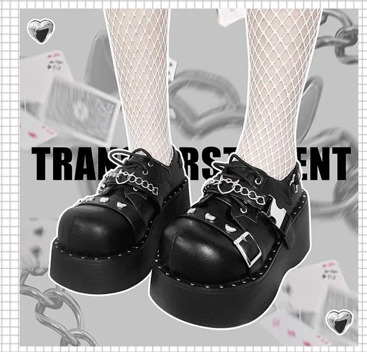 Black White Platform Shoes Round-Toe Flatform Shoes