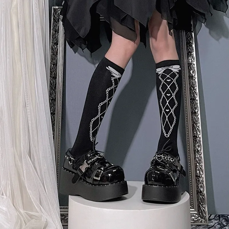 Black White Platform Shoes Round-Toe Flatform Shoes
