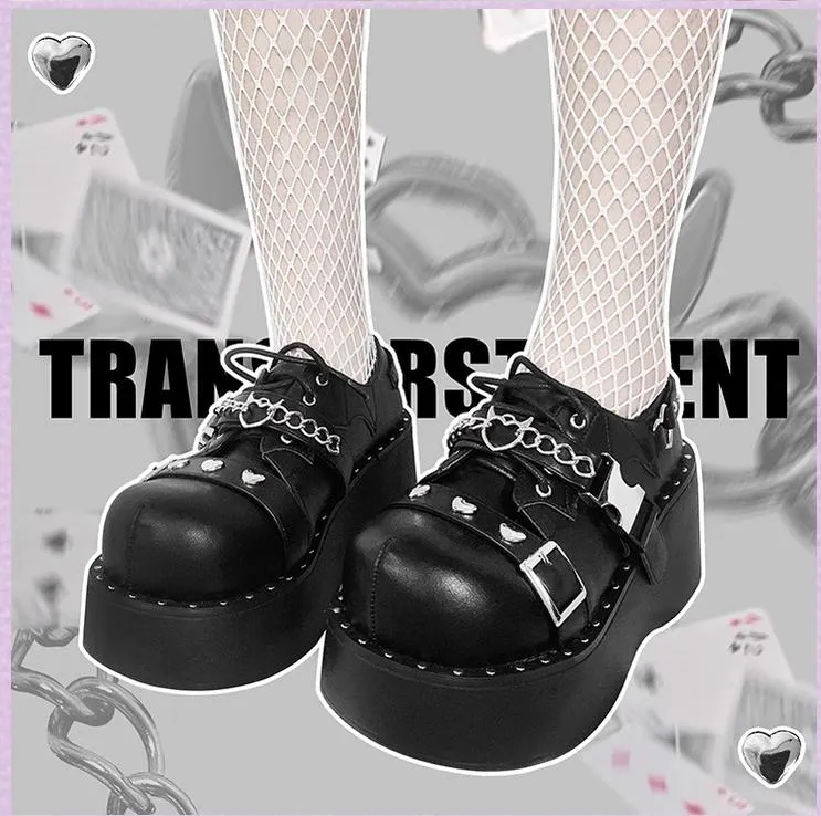 Black White Platform Shoes Round-Toe Flatform Shoes