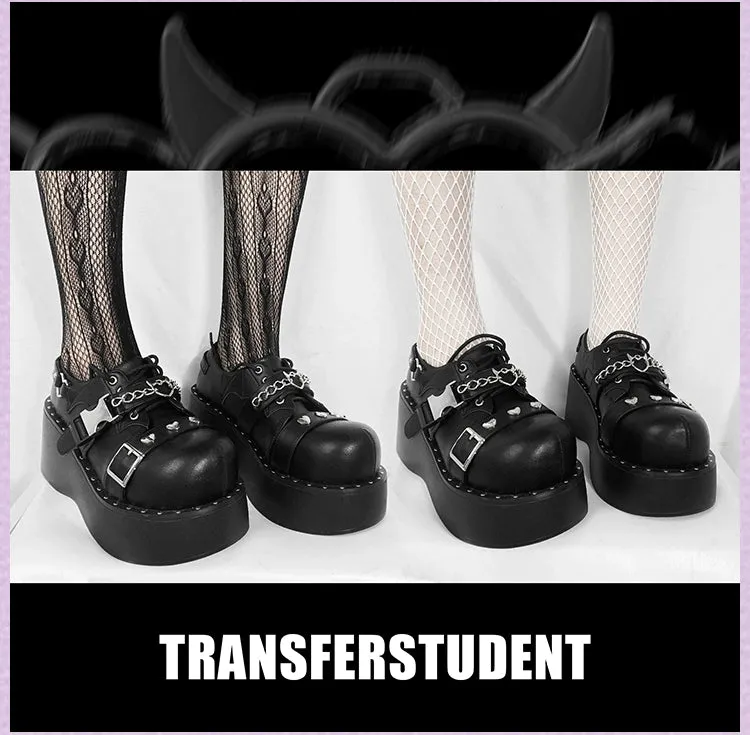 Black White Platform Shoes Round-Toe Flatform Shoes