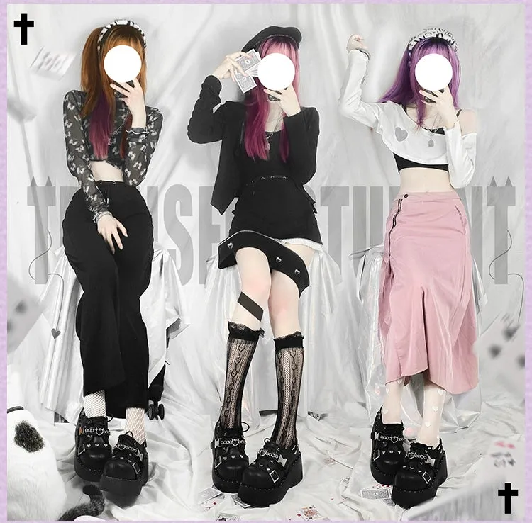 Black White Platform Shoes Round-Toe Flatform Shoes