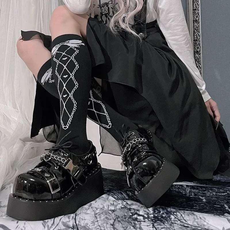 Black White Platform Shoes Round-Toe Flatform Shoes