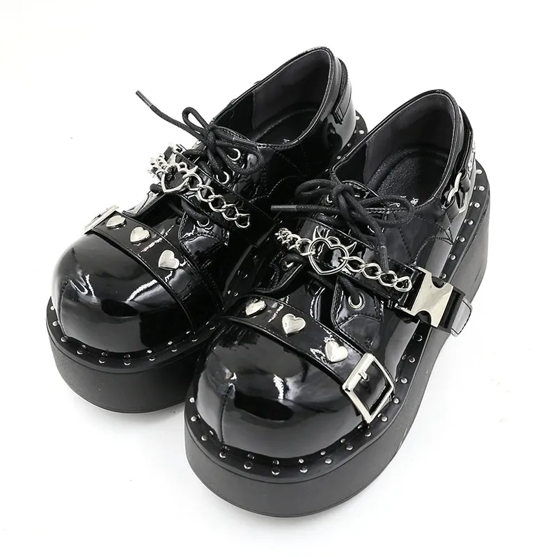 Black White Platform Shoes Round-Toe Flatform Shoes