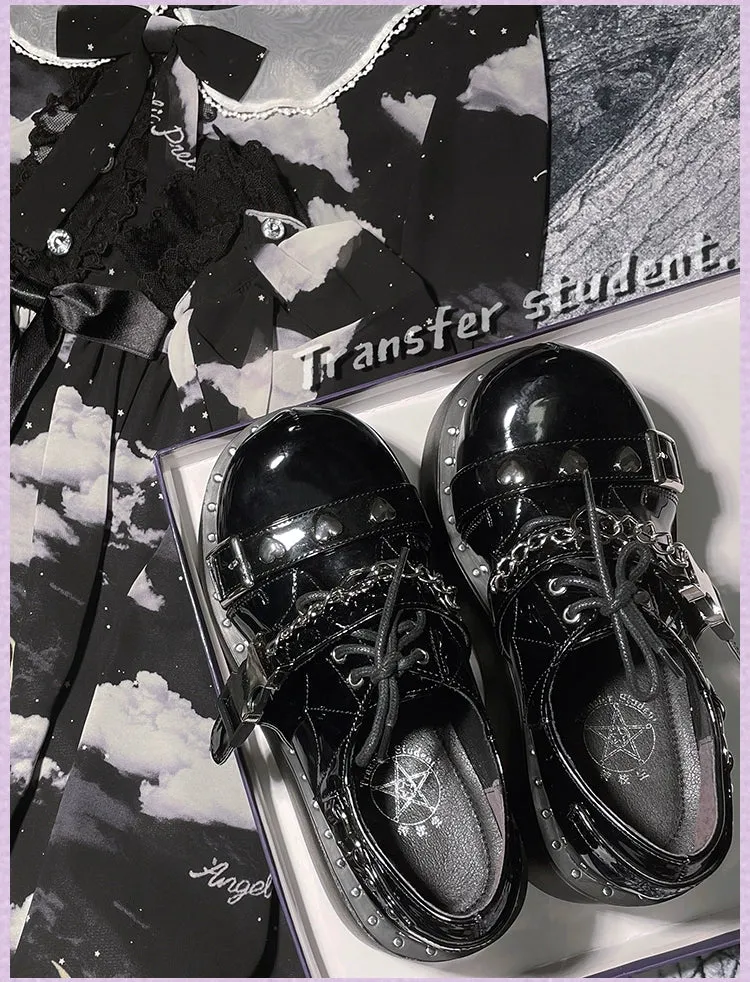 Black White Platform Shoes Round-Toe Flatform Shoes