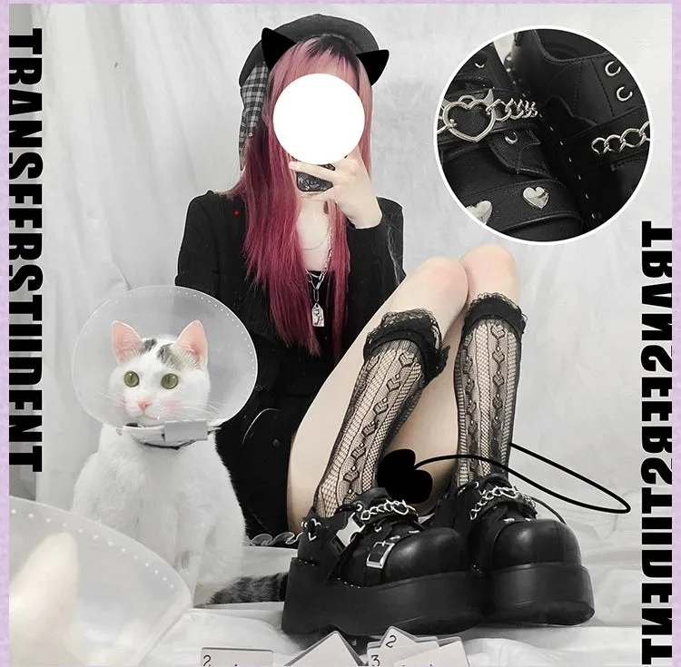 Black White Platform Shoes Round-Toe Flatform Shoes