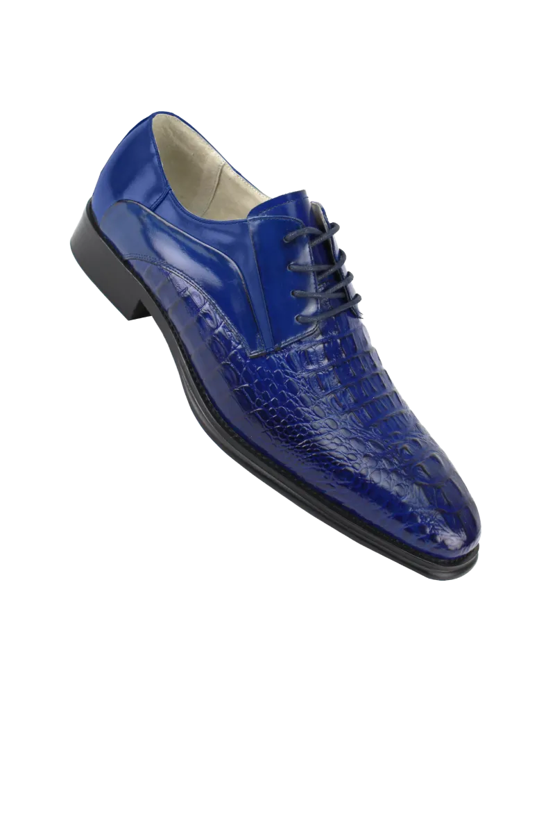 Blue oxford men's lace-up shoes genuine leather
